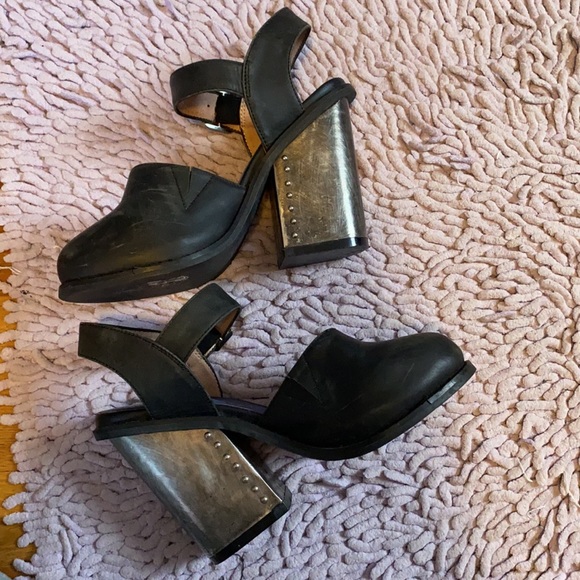 Jeffery Campbell Bonshe Chunky Heel Leather Mary Jane Pumps Black - Picture 2 of 5